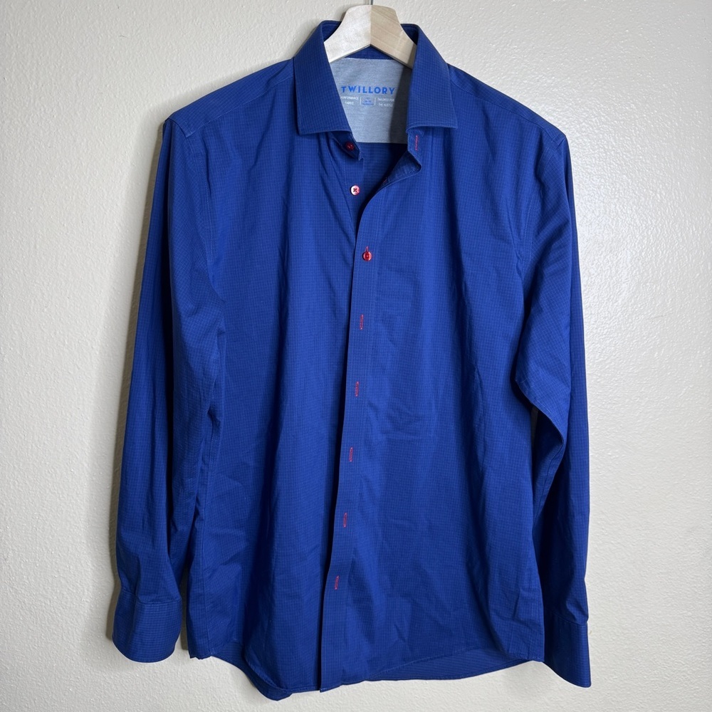 Twillory Shirt  Men's XL Blue Button Up Checkered Tailored Fit Performance